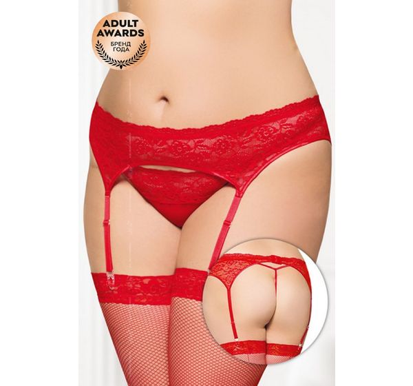 Пояс для чулок со стрингами SoftLine Collection кружевные, красный (XXXL)