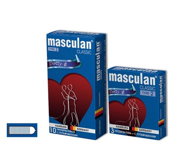 Презервативы Masculan, classic, латекс, точечные (18,5 см, 5,3 см, 10 шт)