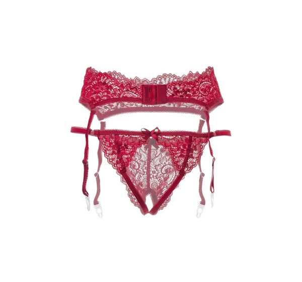 Эротический комплект Erolanta Lingerie: пояс для чулок и трусики кружевные, красные (46-48) #3