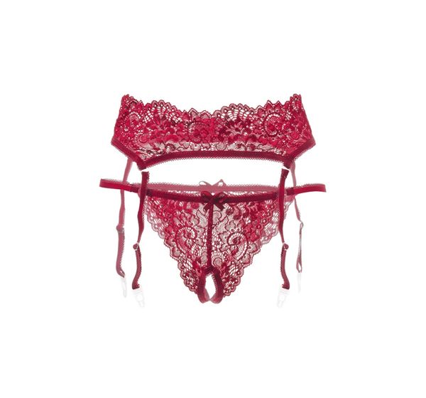 Эротический комплект Erolanta Lingerie: пояс для чулок и трусики кружевные, красные (46-48) #2