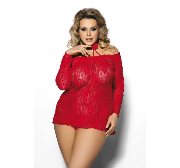 Ночная сорочка с длинным рукавом Angels Never Sin Alecto и стрингами, красные (XL)