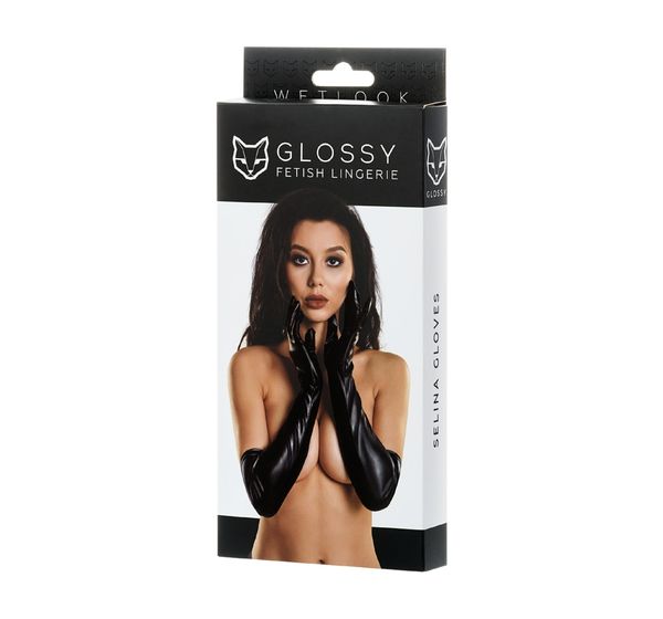 Перчатки Glossy из материала Wetlook выше локтя, черный (M) #2