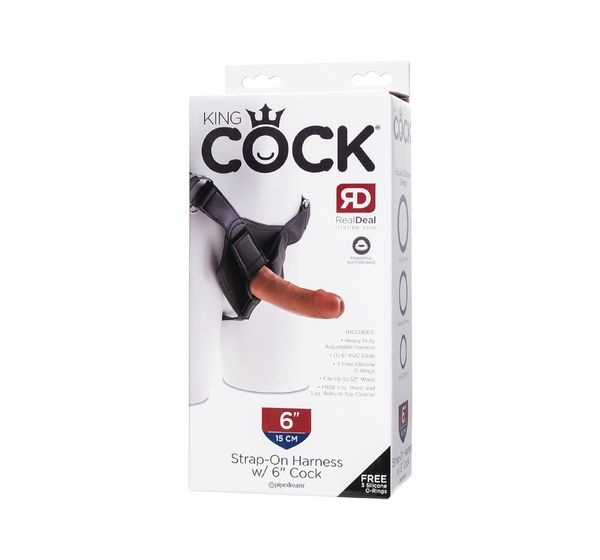 Страпон Pipedream, King Cock Strap on Harness with 6" Cock - Tan, телесный #13