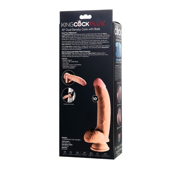 Фаллоимитатор Pipedream, King Cock 10" Triple Density Cock with balls, телесный #10