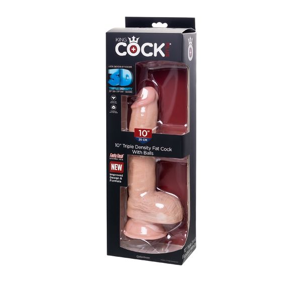 Фаллоимитатор Pipedream, King Cock 10" Triple Density Fat Cock with balls - Flesh, телесный #7